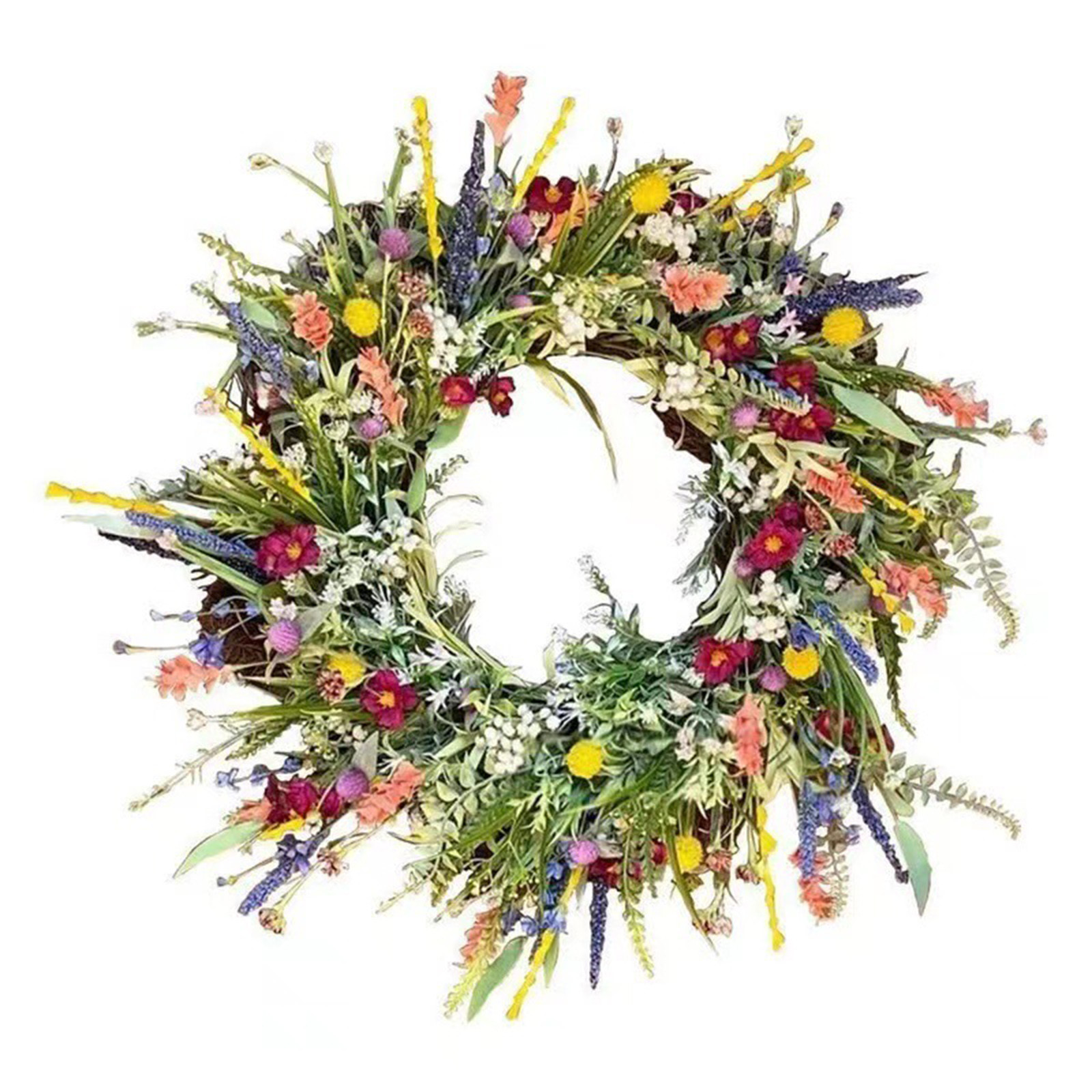 XFHLMJFF Dried Flowers Wreath Spring Summer Plastic Wreath Home Outdoor Hanging Decoration